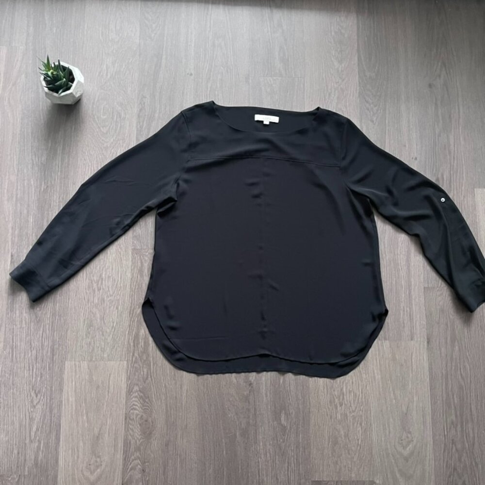 LOFT Black Blouse with Cuffable Sleeves